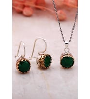 Kök Zümrüt Elişi Gümüş İkili Set 2335 (Gümüş - Altın)