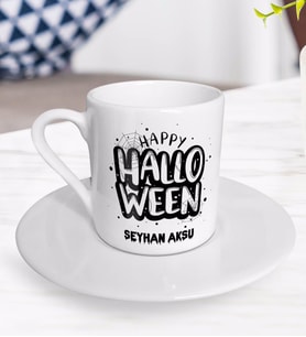 BK Gift Kişiye Özel Happy Halloween Tasarımlı Türk Kahvesi Fincanı-1