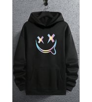 Holoram Smile Baskılı Oversize Sweatshirt (Siyah)