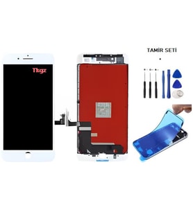 Tkgz - iPhone 7 PLUS Uyumlu Lcd Ekran Dokunmatik -A- Kalite + TAMİR SETİ + TOZ BANTI BEYAZ