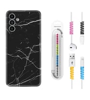 Samsung A23 A31 A32 A50 A51 A52 A53 A70 Kılıf Kablo Koruma Spiral Silikon Siyah Mermer 1299