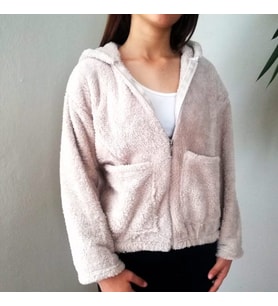 Yumuşacık Peluş Kapşonlu Fermuarlı Sweatshirt Hırka