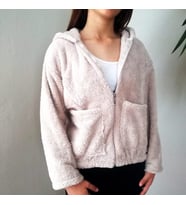 Yumuşacık Peluş Kapşonlu Fermuarlı Sweatshirt Hırka