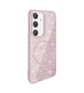 Coverzone Samsung Galaxy S24 Fe ile uyumlu Parlayan Simli Y�zey Renkli Magsafe ile uyumlu W?reless ?arj �zellikli X Z-Okso Galaxy S24 Fe i�in Kapak Pembe