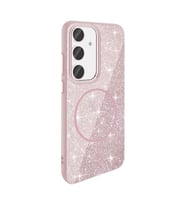 Coverzone Samsung Galaxy S24 Fe ile uyumlu Parlayan Simli Y�zey Renkli Magsafe ile uyumlu W?reless ?arj �zellikli X Z-Okso Galaxy S24 Fe i�in Kapak Pembe