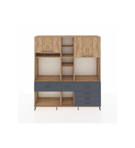 Hyperion Dolap 11 Raflı 6 Çekmeceli 4 Kapaklı 220x44x243 Çam-Çam/Antrasit