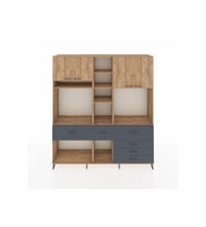 Hyperion Dolap 11 Raflı 6 Çekmeceli 4 Kapaklı 220x44x243 Çam-Çam/Antrasit