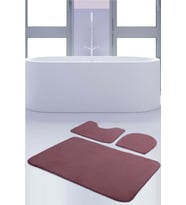 Unicolor Düz Mürdüm 3'lü Banyo Paspası Halısı Seti Kaymaz Tabanlı Yıkanabilir
