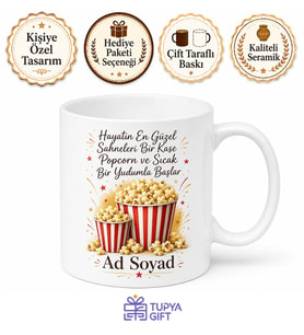 Kişiye Özel Popcorn Keyfi Temalı Kupa Bardak İsimli Hediye