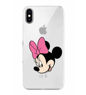 Apple iPhone XS Uyumlu Kamera Korumalı Tıpalı Kapak Minnie Mouse TasarımlıŞeffaf Kılıf