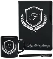 Doğumgünü Hediyesi Kişiye Özel Siyah Defter Siyah Kupa Kalem Hediye Seti