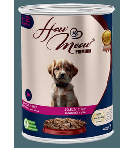 HOW MEOW 12 ADET JÖLELİ PARÇA ETLİ YAVRU KÖPEK YAŞ MAMASI BİFTEKLİ