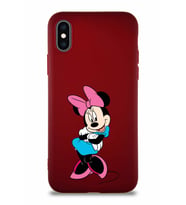 Apple iPhone XS Soft Premier Kapak Minnie Mouse-D Tasarımlı Silikon Kılıf - Mürdüm (Şeffaf)