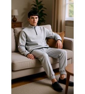 Kadin Ottoman Dokulu Fermuarli Sweatshirt ve Pantolon Ev Giyim Takımı Fonksiyonel Kaliteli
