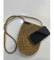 el yapımı hasır telefon çantası (Koyu Kahverengi - Kum Rengi)