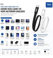 Bix T5CC-WT Beyaz 1 Metre 240W Type-C to Type-C Örgülü Hızlı Şarj ve Data Kablosu, 480Mbps 240W Type C Turbo Şarj Kablosu, (Tüm Type C Telefon ve Tabletlerle Uyumludur) (Max 48V 5A)