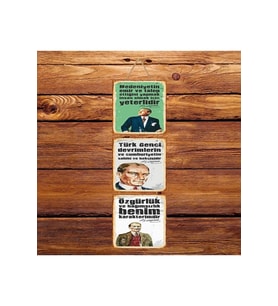 Atatürk Sözleri Üçlü Retro Ahşap Poster