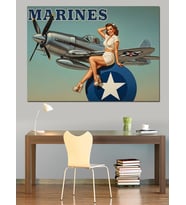 Amerikan Denizcisi Pin-Up Kızı Dekoratif Kanvas - Mdf Ahşap Tablo
