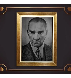 Özel Seri Paspartulu Çerçeveli Atatürk Tablo l616 (Gold)