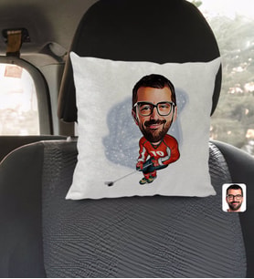 BK Gift Kişiye Özel Hokeyci Karikatürlü Kare Araç Koltuk Yastığı-1