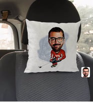 BK Gift Kişiye Özel Hokeyci Karikatürlü Kare Araç Koltuk Yastığı-1