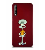 Huawei P Smart S Soft Premier Kapak Squidward Dokunaç Tasarımlı Silikon Kılıf - Mürdüm (Şeffaf)