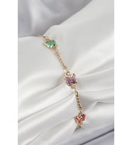 Pirinç Gold Renk Karışık Renk Kelebek Zirkon Taşlı Kadın Bileklik 5886 - SSSSSS1512-7769