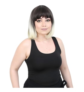 Kısa Küt Perçemli Fiber Sentetik Peruk - Küllü Siyah / Platin Ombreli