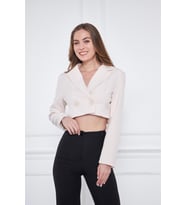 Kruvaze Crop Blazer Ceket (Taş)