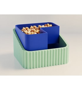 3D Baskı Fıstık Kasesi - Çift Hazneli Kabuk Ayırıcı Sunum Kasesi - Mint Mavi