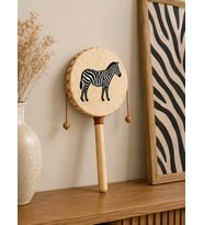 Renkli Desenli Ahşap Saplı Ritim Davulu – El Davulu 28 Cm