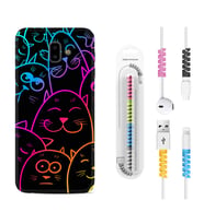 Samsung J6 Plus J7 Prime J7 Pro M20 Kılıf Kablo Koruma Spiral Silikon Neon Cats 1790