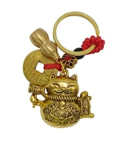Maneki Neko Pirinç Anahtarlık Üçlü Şans Figür NOPRNC01 (Çok Renkli)