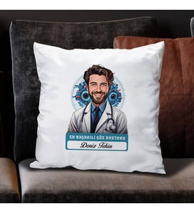 Kişiye Özel Hediye Karikatürlü En Başarılı Erkek Göz Doktoru Yastık