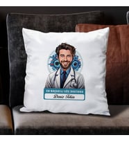 Kişiye Özel Hediye Karikatürlü En Başarılı Erkek Göz Doktoru Yastık