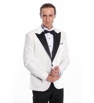 Kadife Slim Fit Beyaz Erkek Smokin Ceketi - Wessi