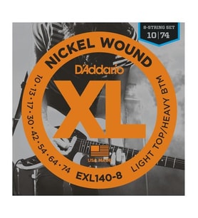 D'Addario EXL140-8 XL Nickel Wound 8 Telli Elektro Gitar Tel Seti - 10-74 (Profesyonel)  8 Telli Gitarlar İçin Optimize Edilmiş Gerilim, Genişletilmiş Frekans Aralığı ve Nikel Sargı