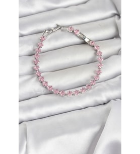 Pembe Kare Zirkon Taşlı Gümüş Renk Pirinç Su Yolu Kadın Bileklik