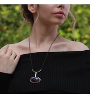 Oval Ametist Taşlı Zinciri Oksitli Otantik Gümüş Kolye