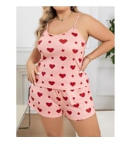 Arias Closet Büyük Beden Pembe Kalp Desen Pamuklu Şortlu Pijama Takımı