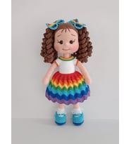 Gökkuşağı Kıvırcık Saçlı Mavi Ayakkabılı Karnaval Bebek Amigurumi Organik Oyuncak (Standart)