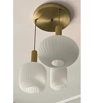 RUSTİK  ÜÇLÜ OPAL  CAMLI AVİZE  KASA  40CM  ESKİTME