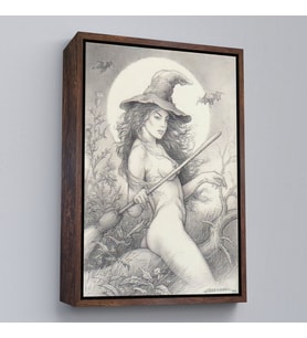 Çerçeveli Şabat'a Cadı Uçuşu, Vintage Cadılar Bayramı, Wiccan Tuhaflıkları Kanvas Tablo (Kahverengi)