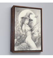 Çerçeveli Şabat'a Cadı Uçuşu, Vintage Cadılar Bayramı, Wiccan Tuhaflıkları Kanvas Tablo (Kahverengi)