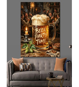 Beer Party Time Köpüklü Bira Dekoratif Kanvas - Mdf Ahşap Tablo