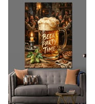 Beer Party Time Köpüklü Bira Dekoratif Kanvas - Mdf Ahşap Tablo