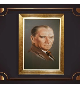 Özel Seri Paspartulu Çerçeveli Atatürk Tablo l50 (Gold)