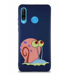 Huawei P30 Lite Soft Premier Kapak Salyangoz Gary Tasarımlı Silikon Kılıf - Lacivert (Şeffaf)