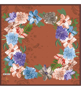 Çiçekli Desen Black Seri Twill Eşarp Eşarp Askısı ile Birlikte 90x90 cm kiremit-