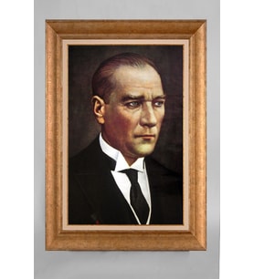 Altın Varaklı Çerçeveli Paspartulu Atatürk Tablo a480 (Gold)